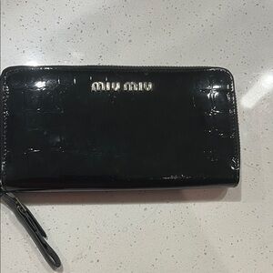 Miu Miu Black Croc-Embossed Leather Wallet